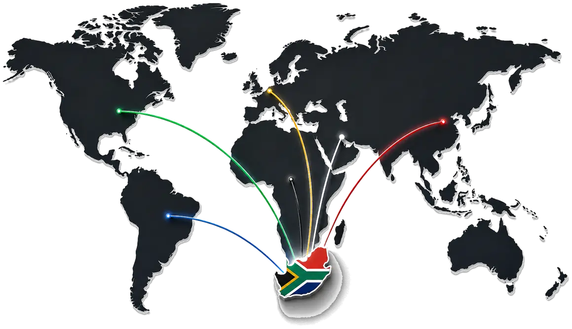 World map showing strategic connections from South Africa