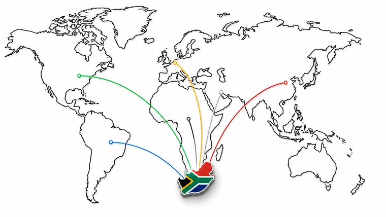 World map showing strategic connections from South Africa
